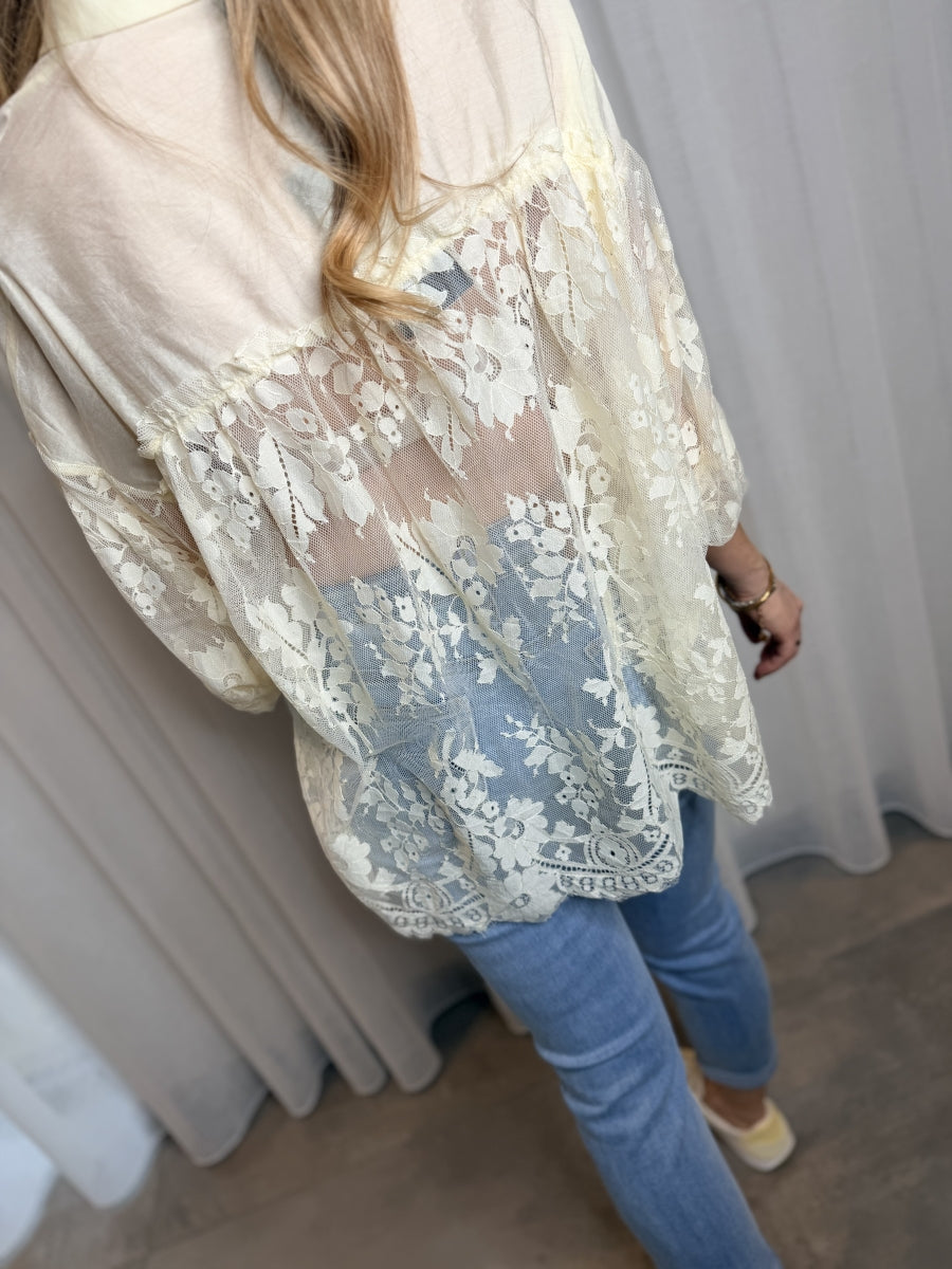 HEDDA TU BLOUSE GEEL MET KANT