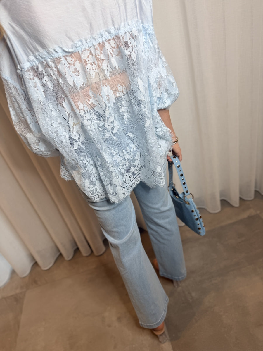 HEDDA TU BLOUSE BLAUW MET KANT