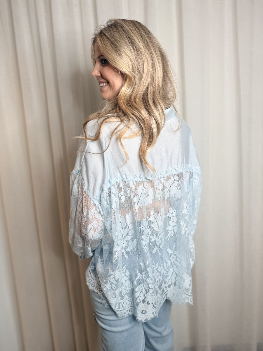 HEDDA TU BLOUSE BLAUW MET KANT