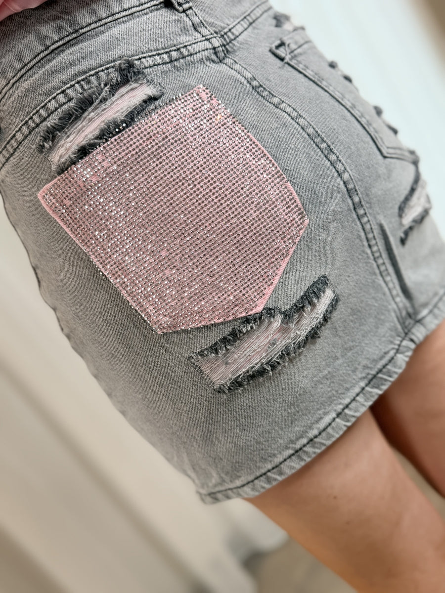 LIESELOTTE ROK JEANS ROK/ MET STRASS ZAK ROZE