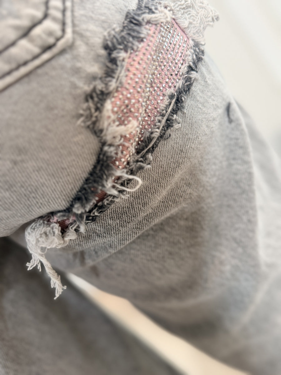MAYSA JEANS GRIJS MET STRASS ZAK
