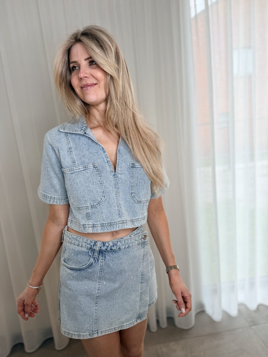 NOURA JEANS CROP JACKET MET STEENTJES