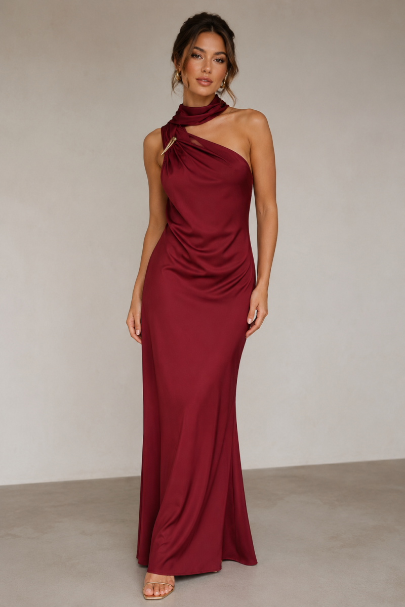 MABEL JURK BORDEAUX MET GOUDEN DETAIL AAN HALS