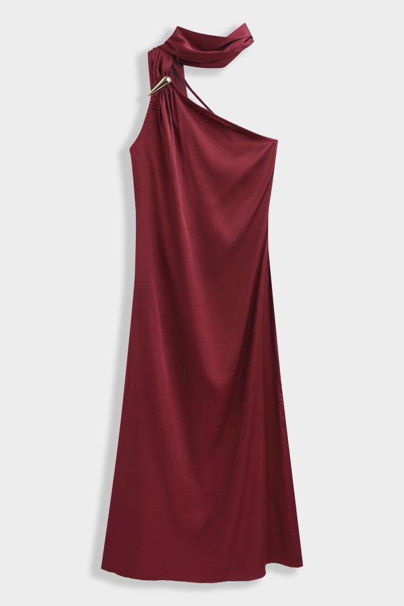 MABEL JURK BORDEAUX MET GOUDEN DETAIL AAN HALS