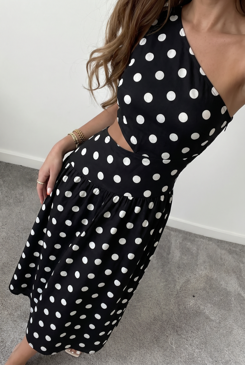 MAGALI POLKA DOTS JURK ZWART