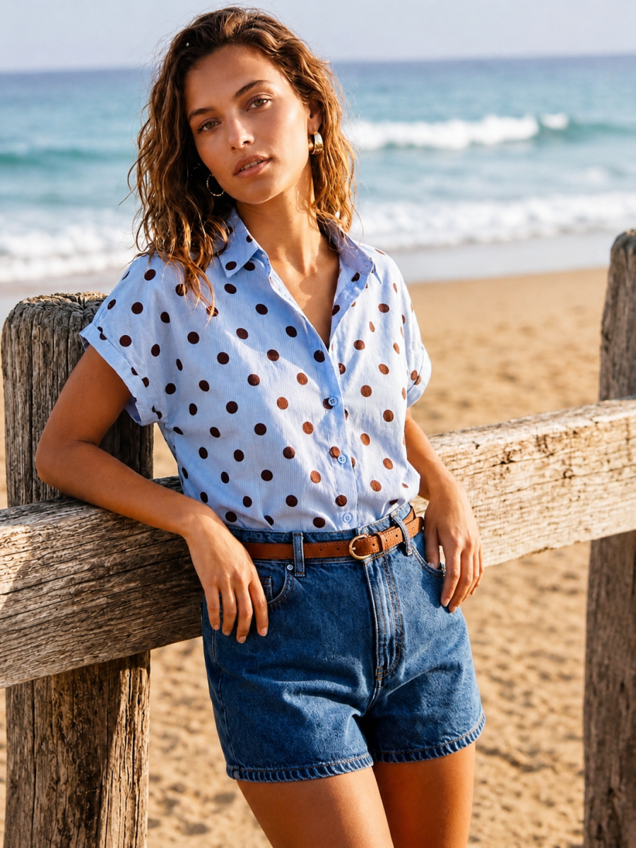 PAM POLKADOTS BLOUSE BLAUW