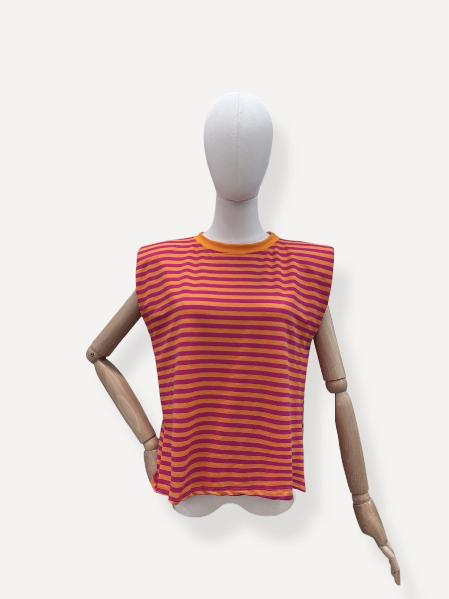 ONAH TU T-SHIRT MET STREPEN ORANJE/ROZE