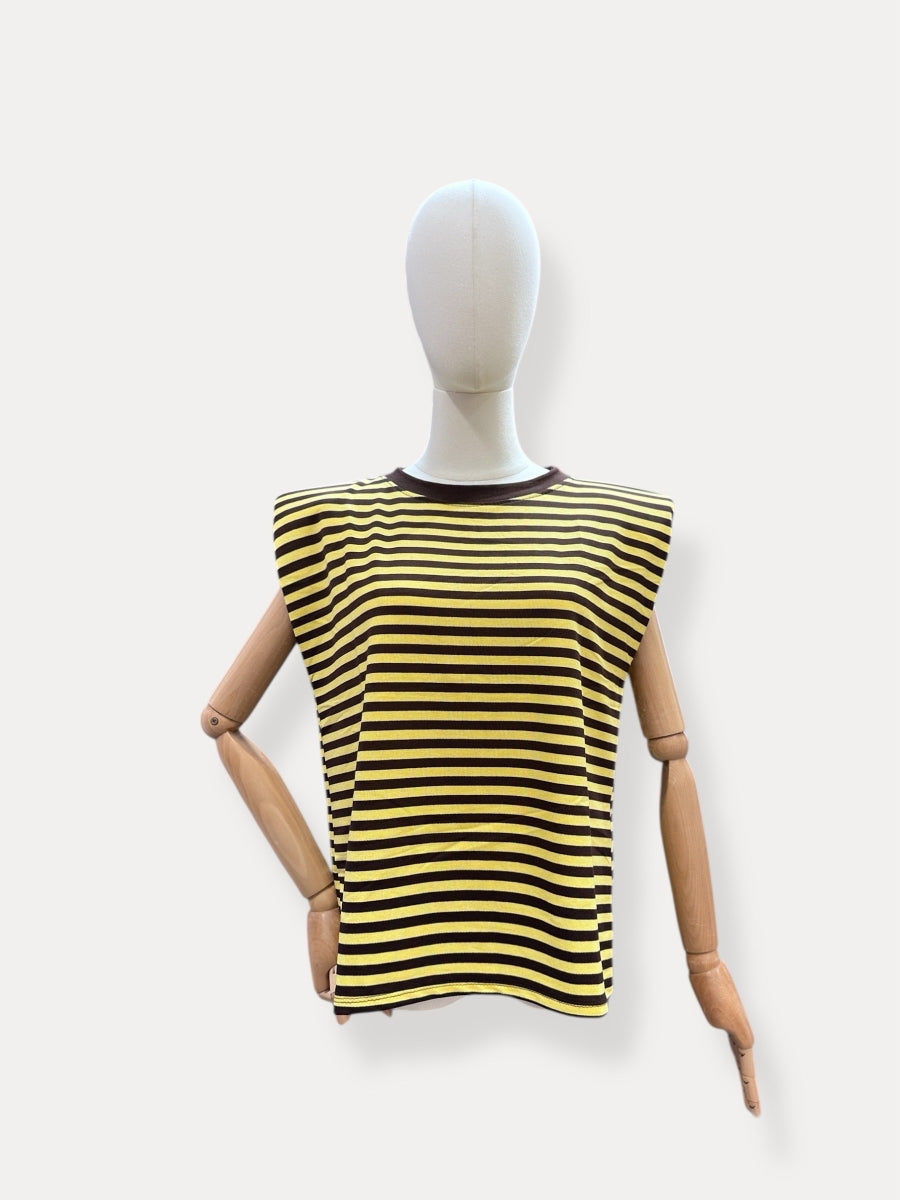 ONAH TU T-SHIRT MET STREPEN GEEL/BRUIN