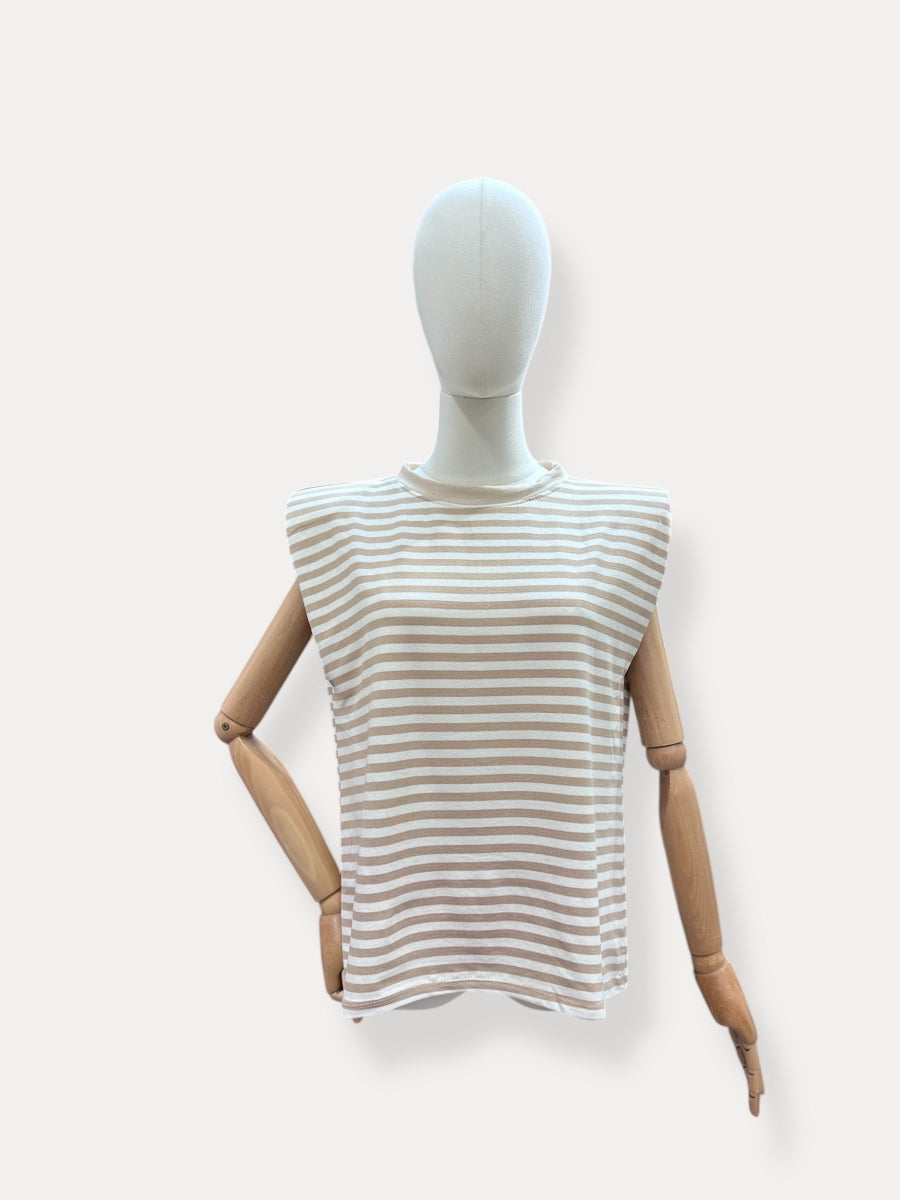 ONAH TU T-SHIRT MET STREPEN WIT/BEIGE