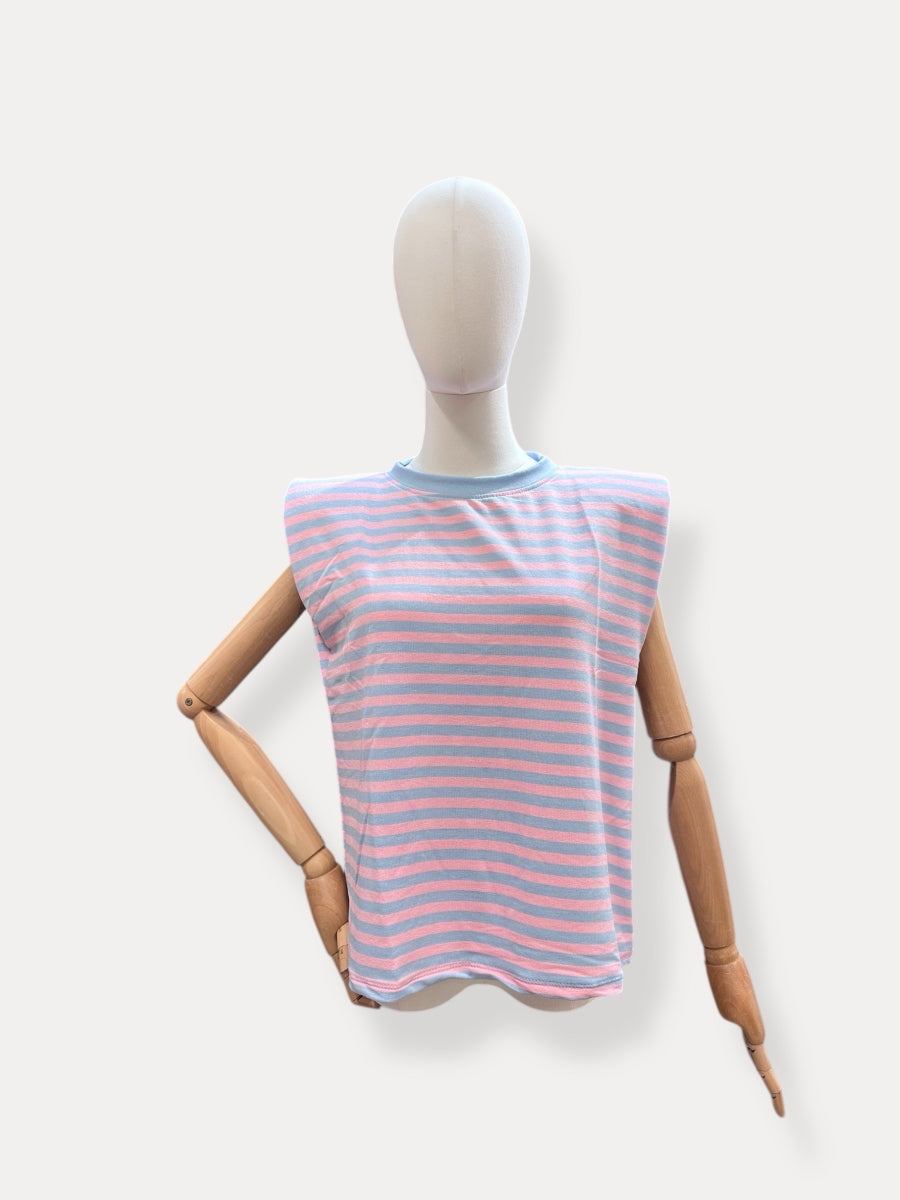 ONAH TU T-SHIRT MET STREPEN ROZE/BLAUW
