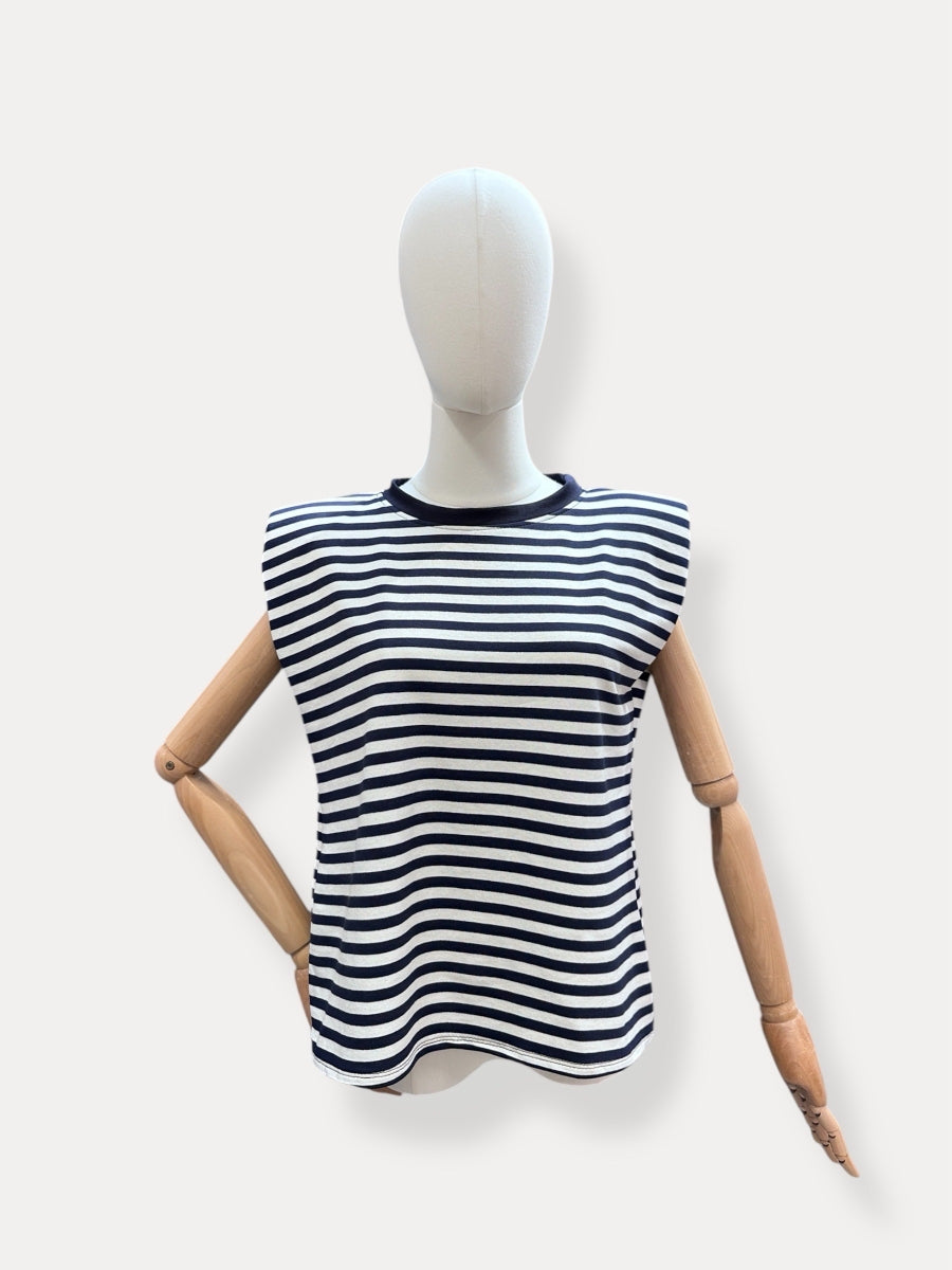 ONAH TU T-SHIRT MET STREPEN WIT/DONKER BLAUW