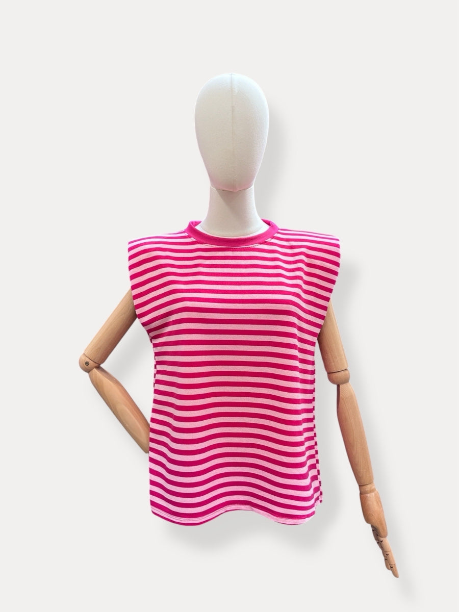 ONAH TU T-SHIRT MET STREPEN ROZE/FUSHIA