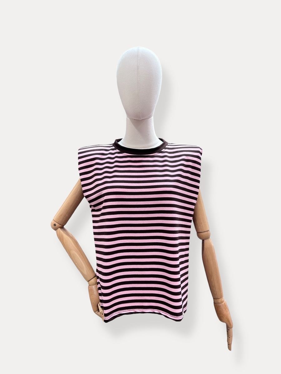 ONAH TU T-SHIRT MET STREPEN ROZE/BRUIN