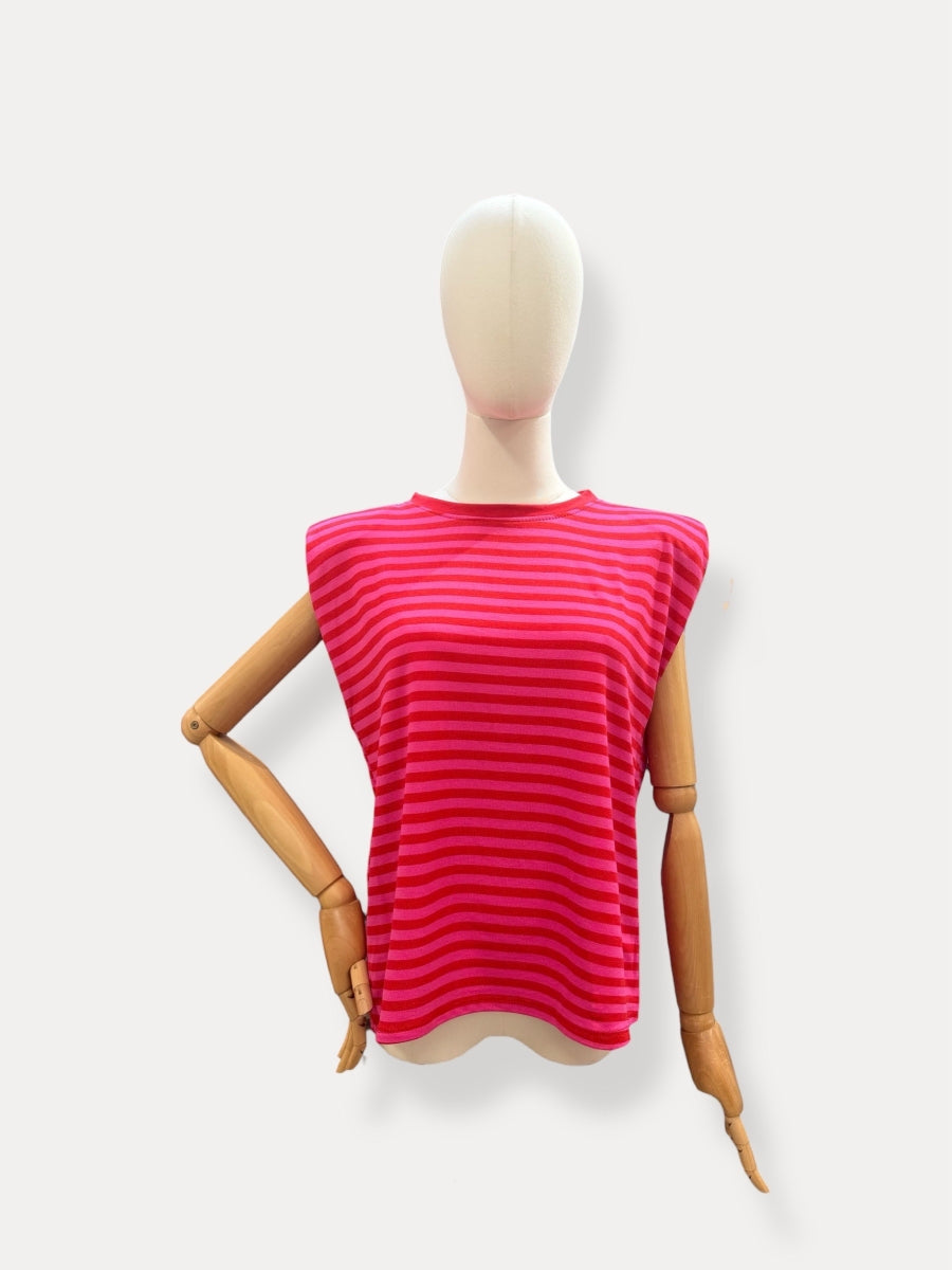 ONAH TU T-SHIRT MET STREPEN ROZE/ROOD