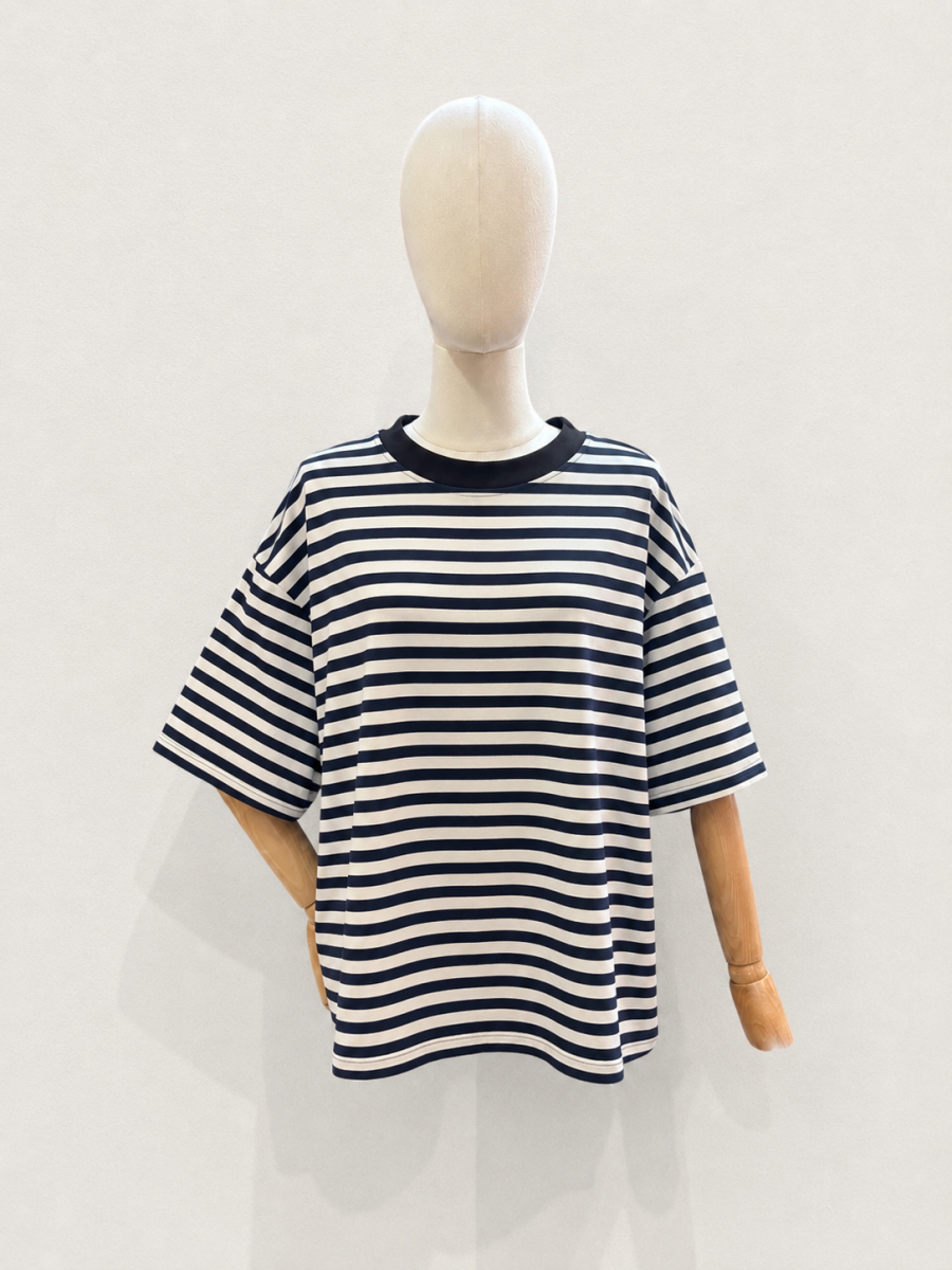 OVO TU T-SHIRT MET STREPEN BLAUW/WIT