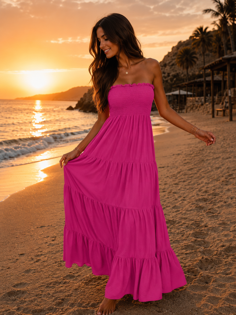 ZAARA TU BANDEAU MAXI JURK FUCHSIA