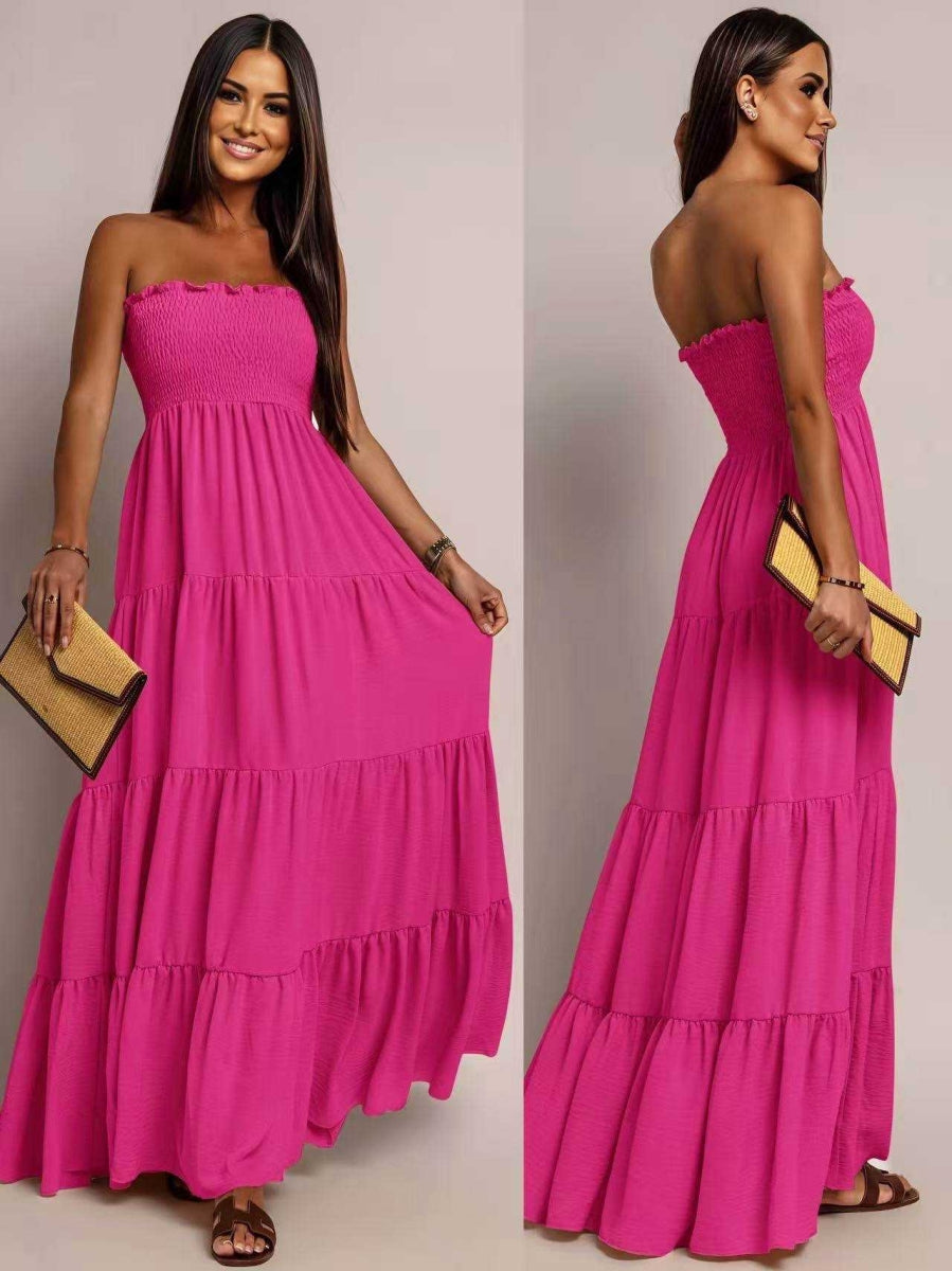 ZAARA TU BANDEAU MAXI JURK FUCHSIA