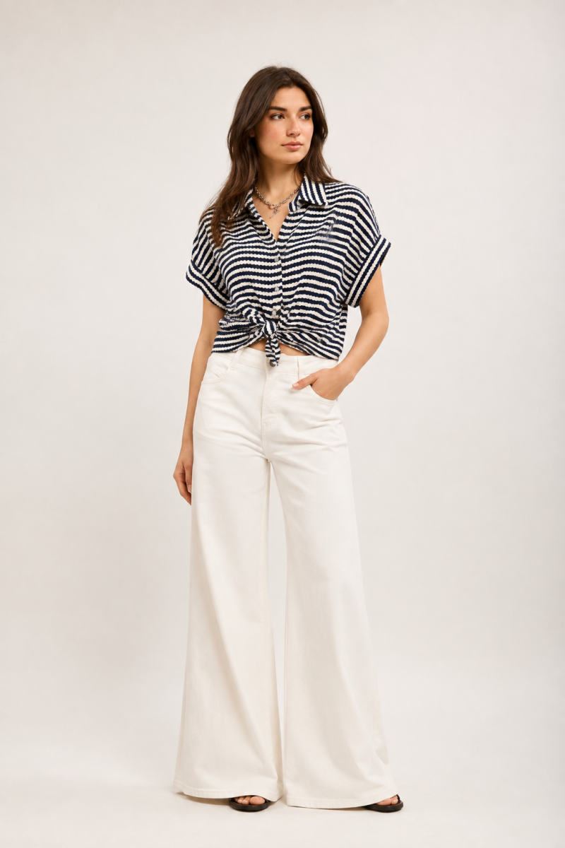SIA TU GESTREEPTE KNIT BLOUSE NAVY