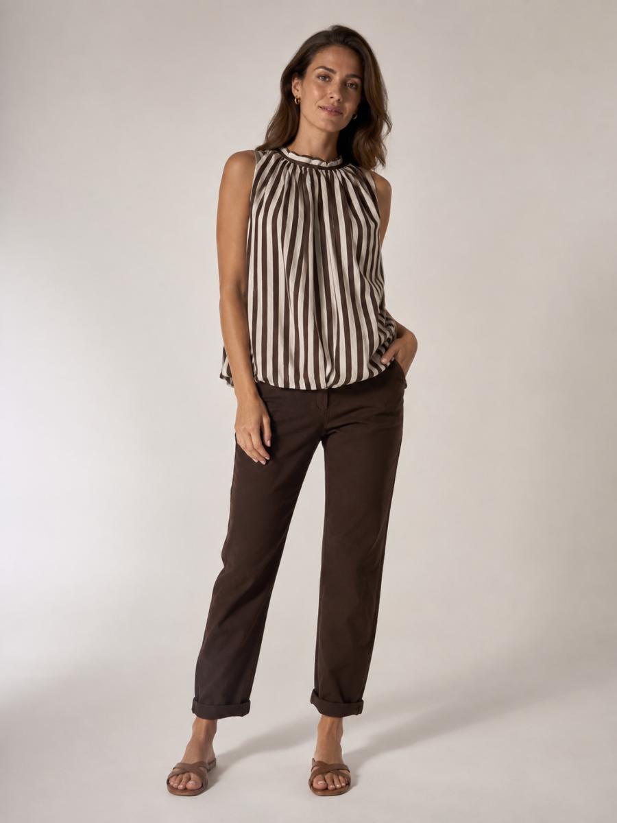 SAMIRA TU BLOUSJE MET OPEN RUG BRUIN/BEIGE