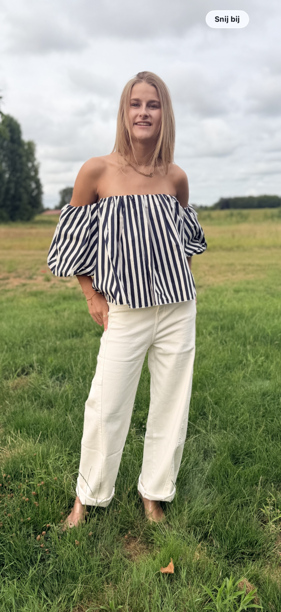 OFF SHOULDER BLOES LEMONIE TU BLAUW WIT GESTREEPT