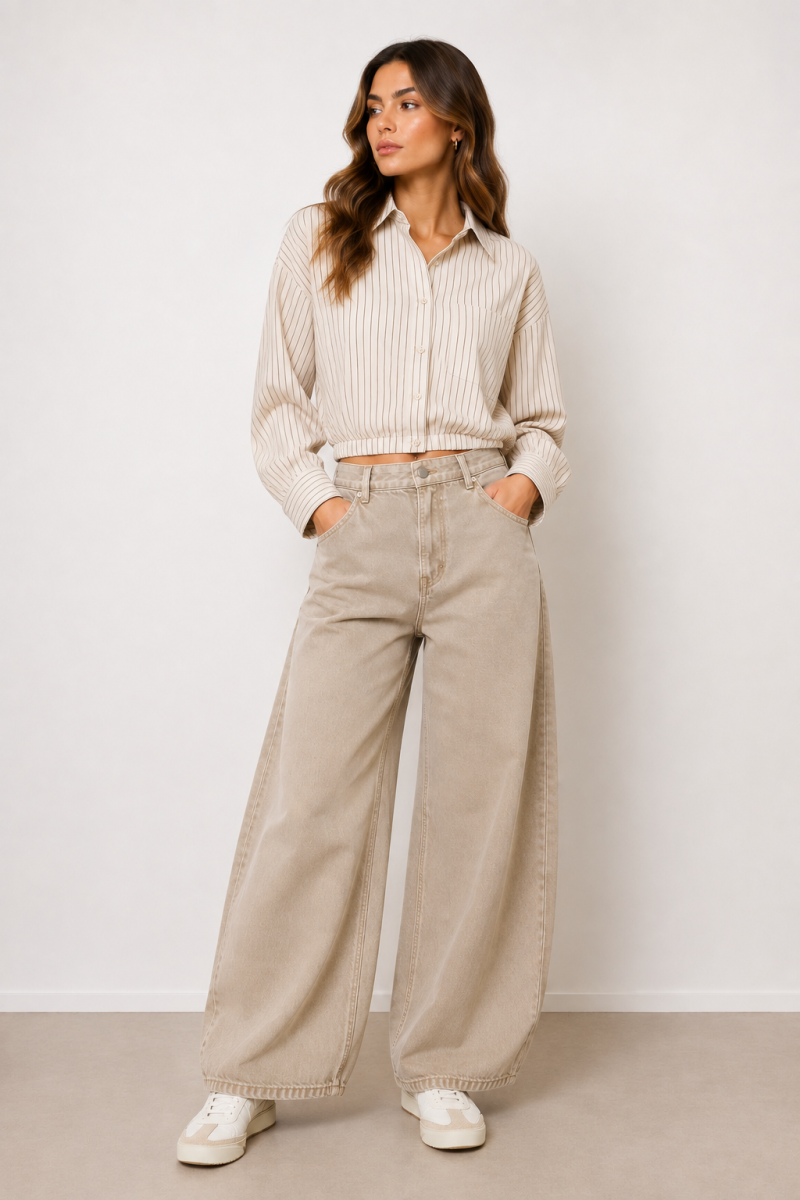 PEGGY BLOUSE BEIGE ZWART GESTREEPT