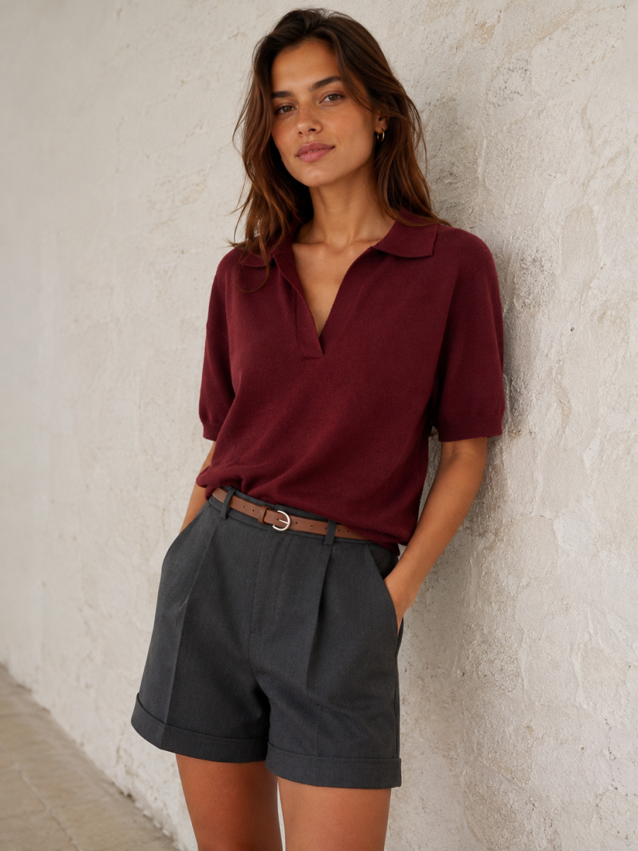 DERJA TU POLO TRUITJE MET OPEN V-HALS BURGUNDY