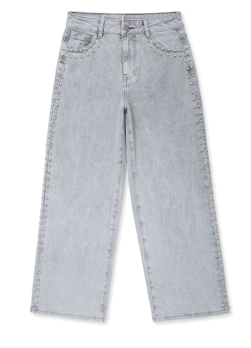 CECILLE GRIJZE WIDE LEG JEANS MET STUDS