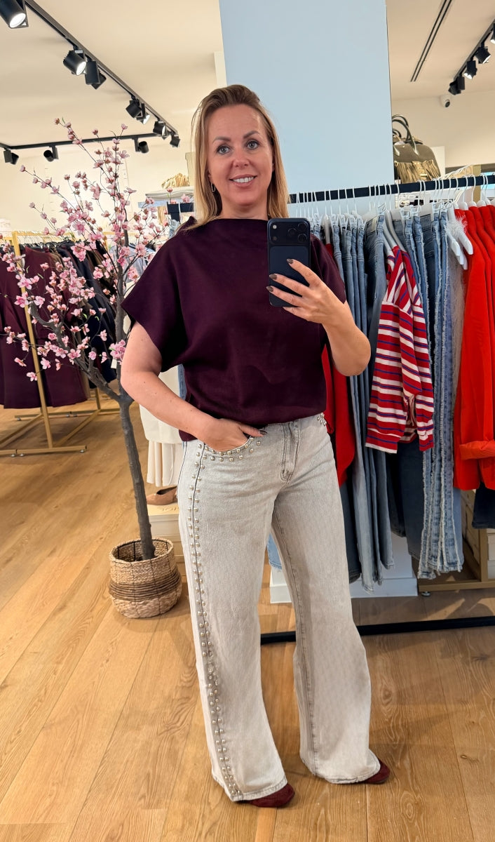 CECILLE GRIJZE WIDE LEG JEANS MET STUDS