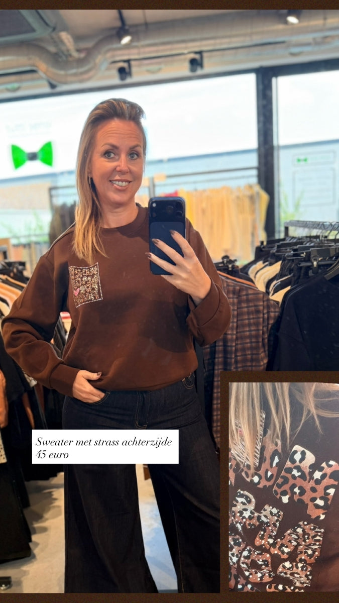ELONORA TU SWEATER BRUIN MET STEENTJES