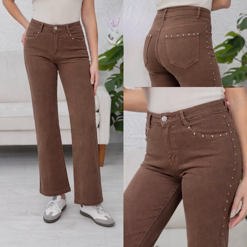 WIDE LEG JEANS MOKKA MET STUDS ALEXIA