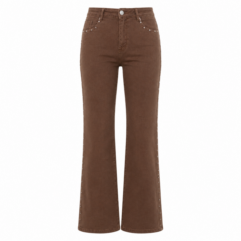 WIDE LEG JEANS MOKKA MET STUDS ALEXIA