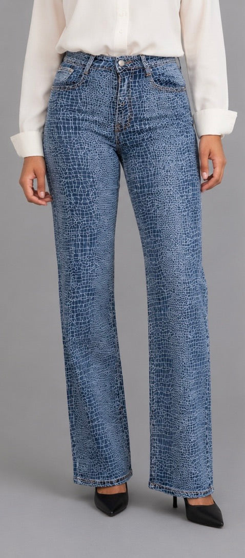 WIDE LEG JEANS MET PRINT EN STRASS OLIVIA