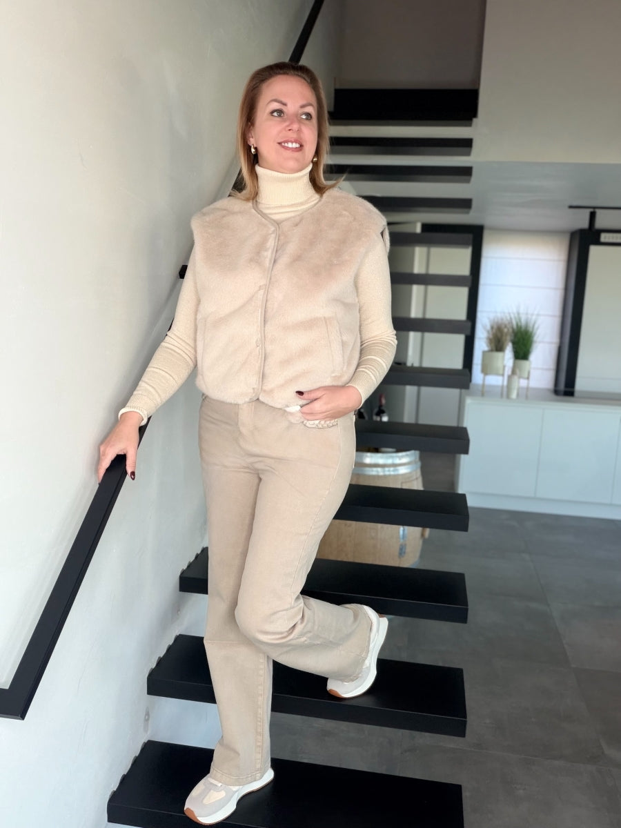 GINA BROEK BEIGE MET GEVLOCHTEN DETAIL