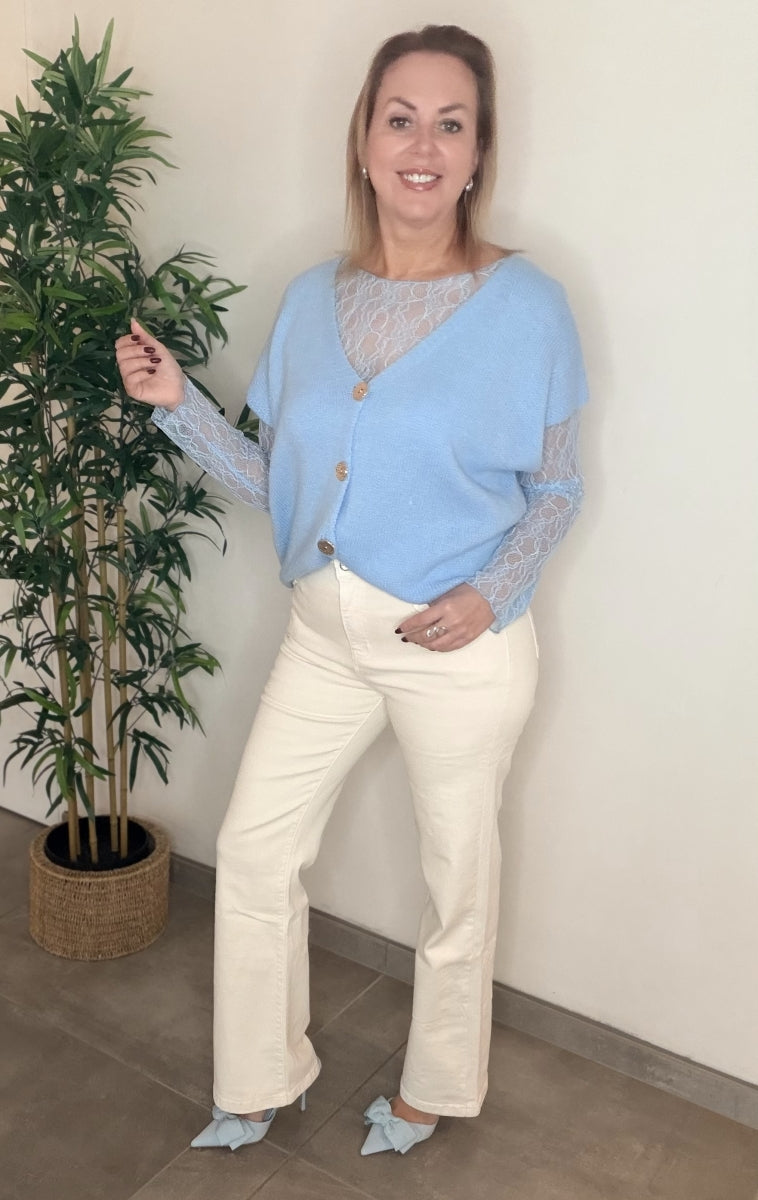 GINA BROEK ECRU MET GEVLOCHTEN DETAIL