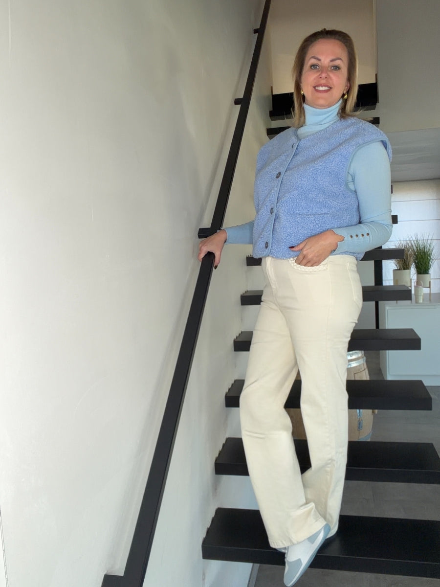 GINA BROEK ECRU MET GEVLOCHTEN DETAIL