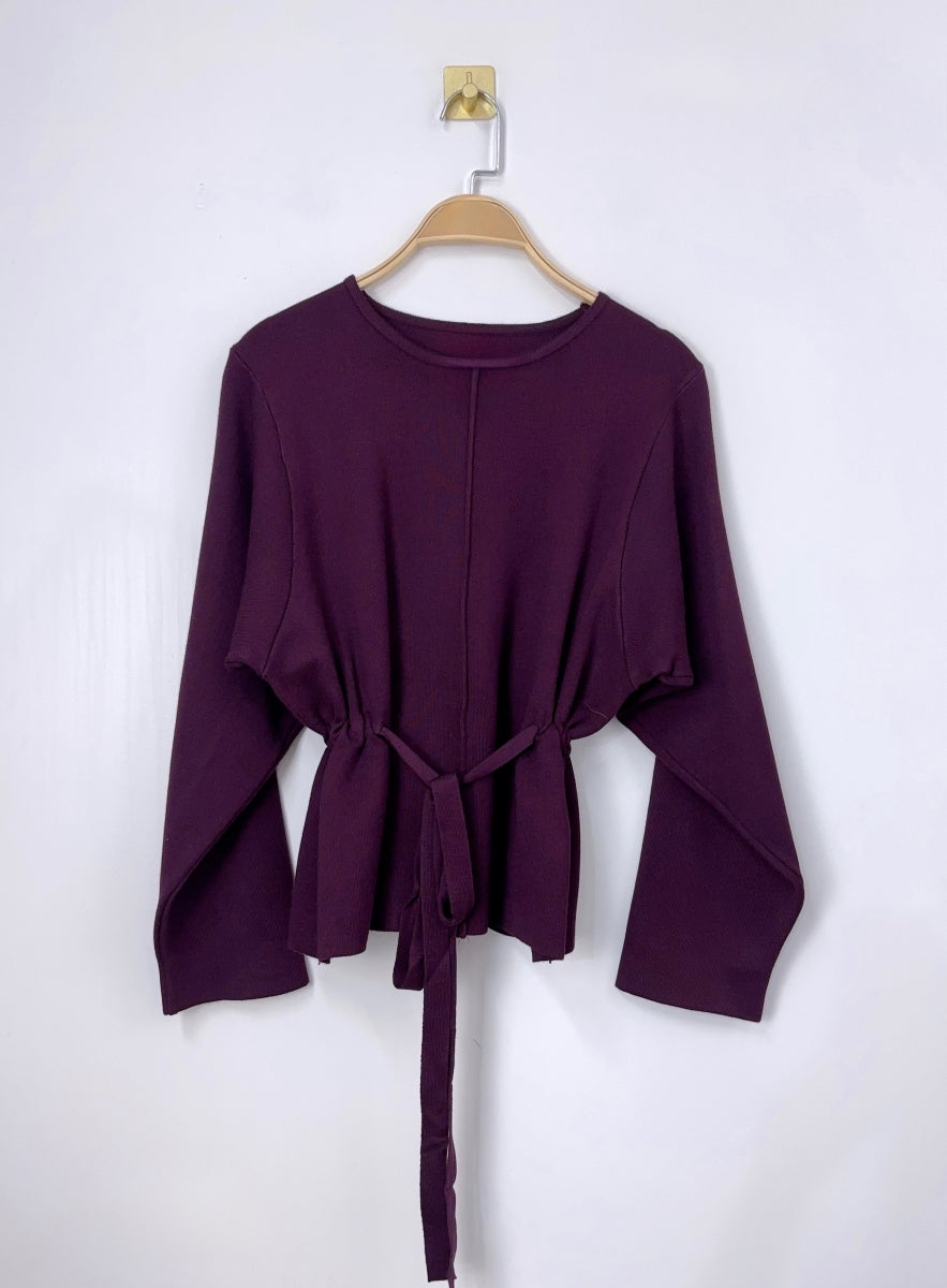 LYCRA PULL MET STRIKLINTEN AAN TAILLE BURGUNDY