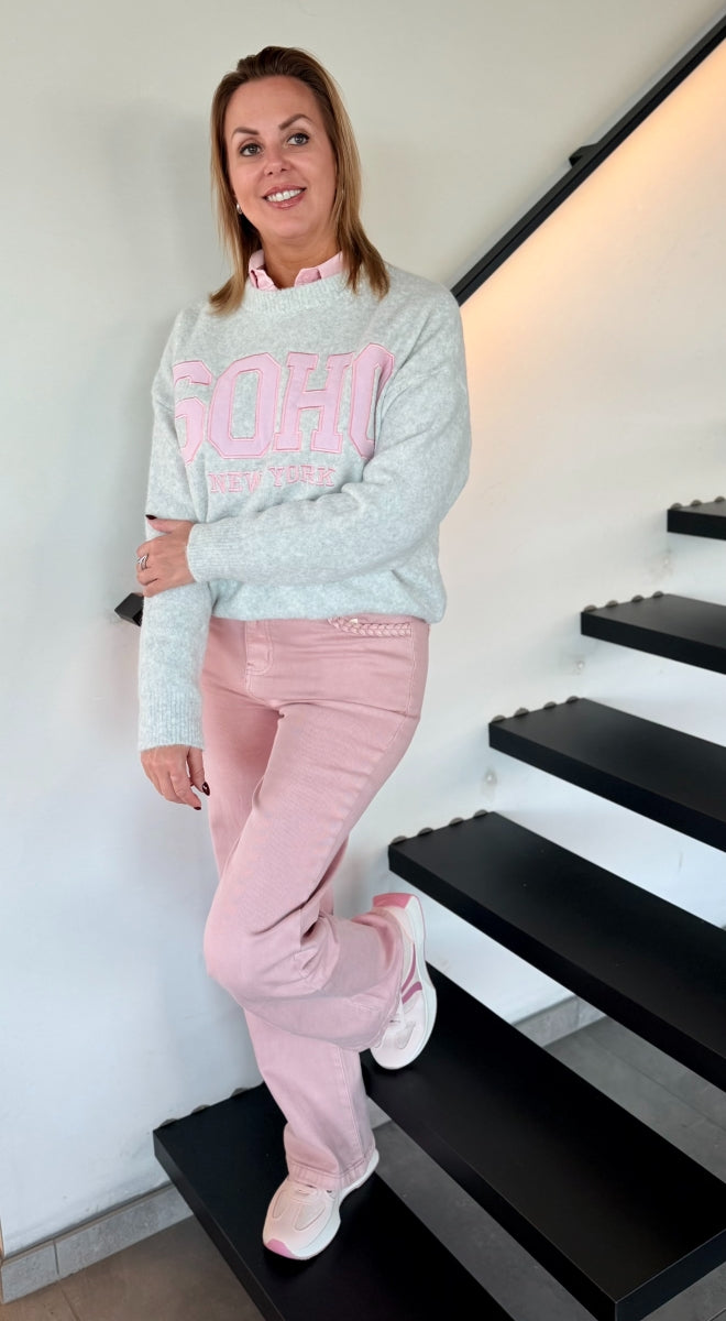 GINA BROEK ROZE MET GEVLOCHTEN DETAIL