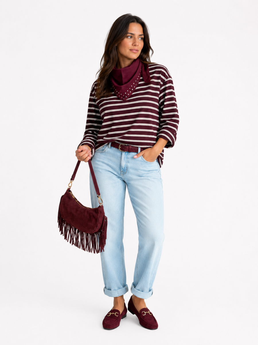 ONELIA T-SHIRT MET LANGE MOUWEN BORDEAUX