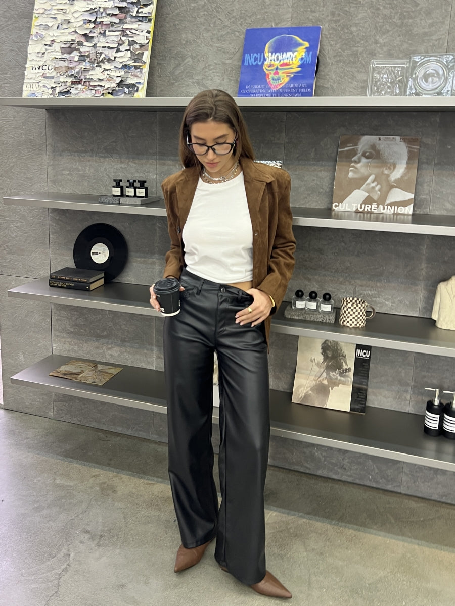 KEERE LEATHER LOOK BROEK ZWART