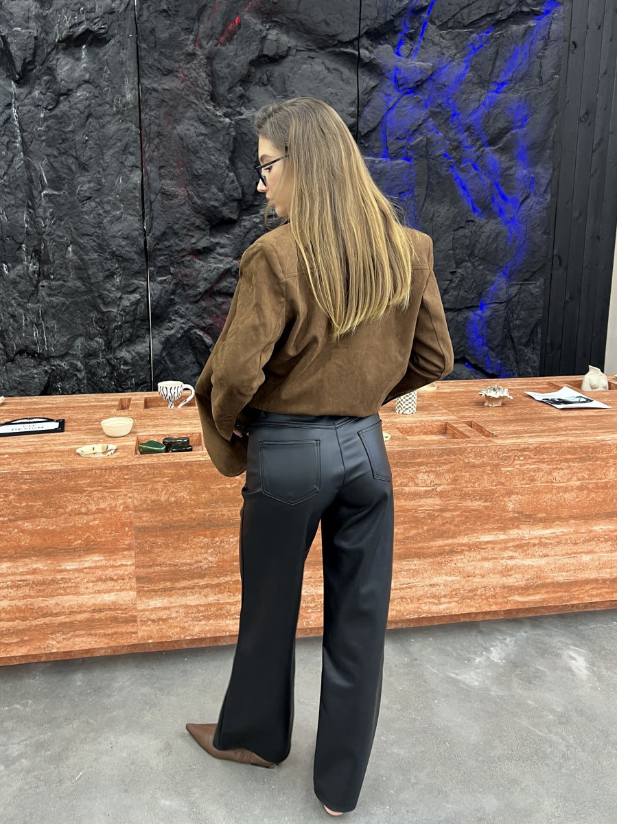 KEERE LEATHER LOOK BROEK ZWART