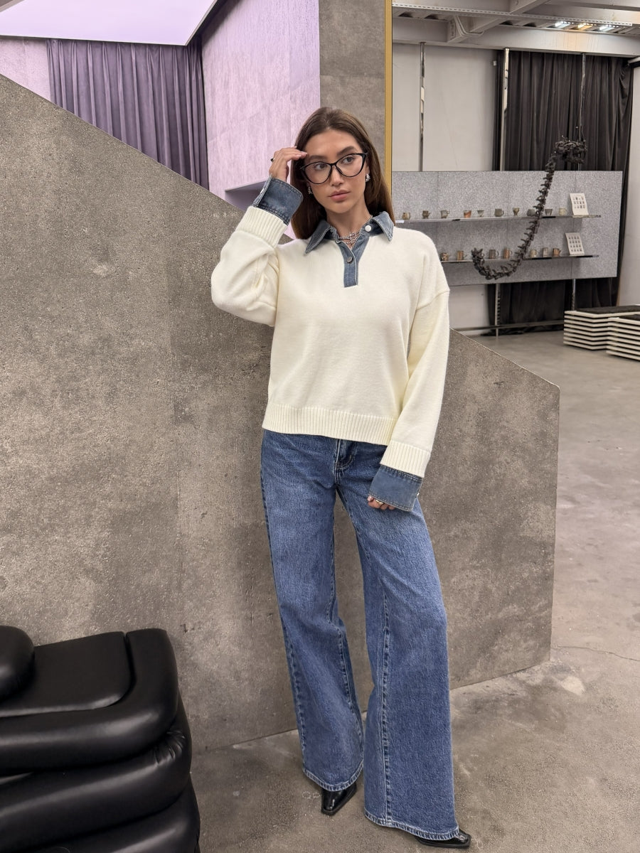 KATERINA PULL MET JEANS KRAAG/MOUWEN CREME
