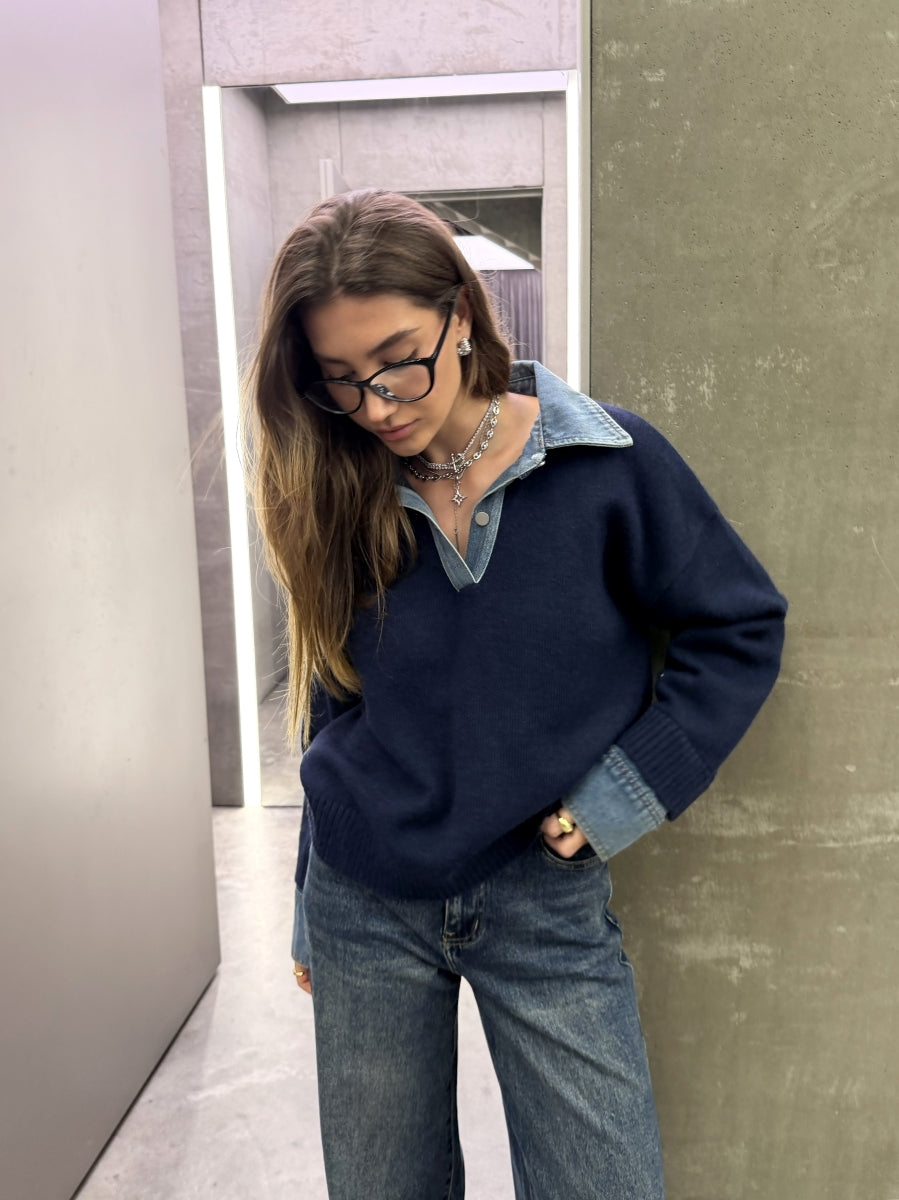 KATERINA PULL MET JEANS KRAAG/MOUWEN BLAUW