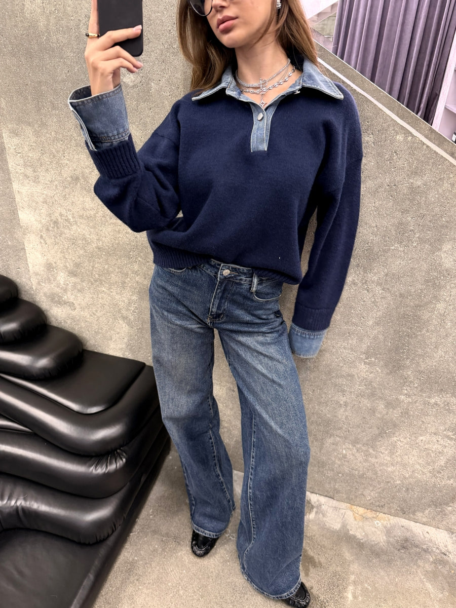 KATERINA PULL MET JEANS KRAAG/MOUWEN BLAUW