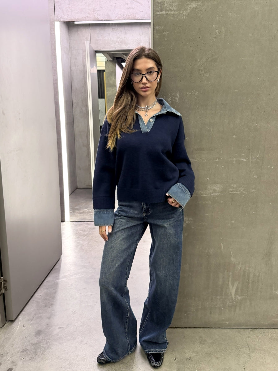 KATERINA PULL MET JEANS KRAAG/MOUWEN BLAUW