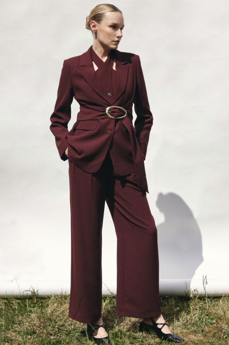 RIELLE GEKLEEDE BROEK PLUM MET LICHTE GLITTER