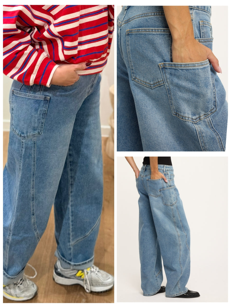 GRACE POCKET BARREL JEANS