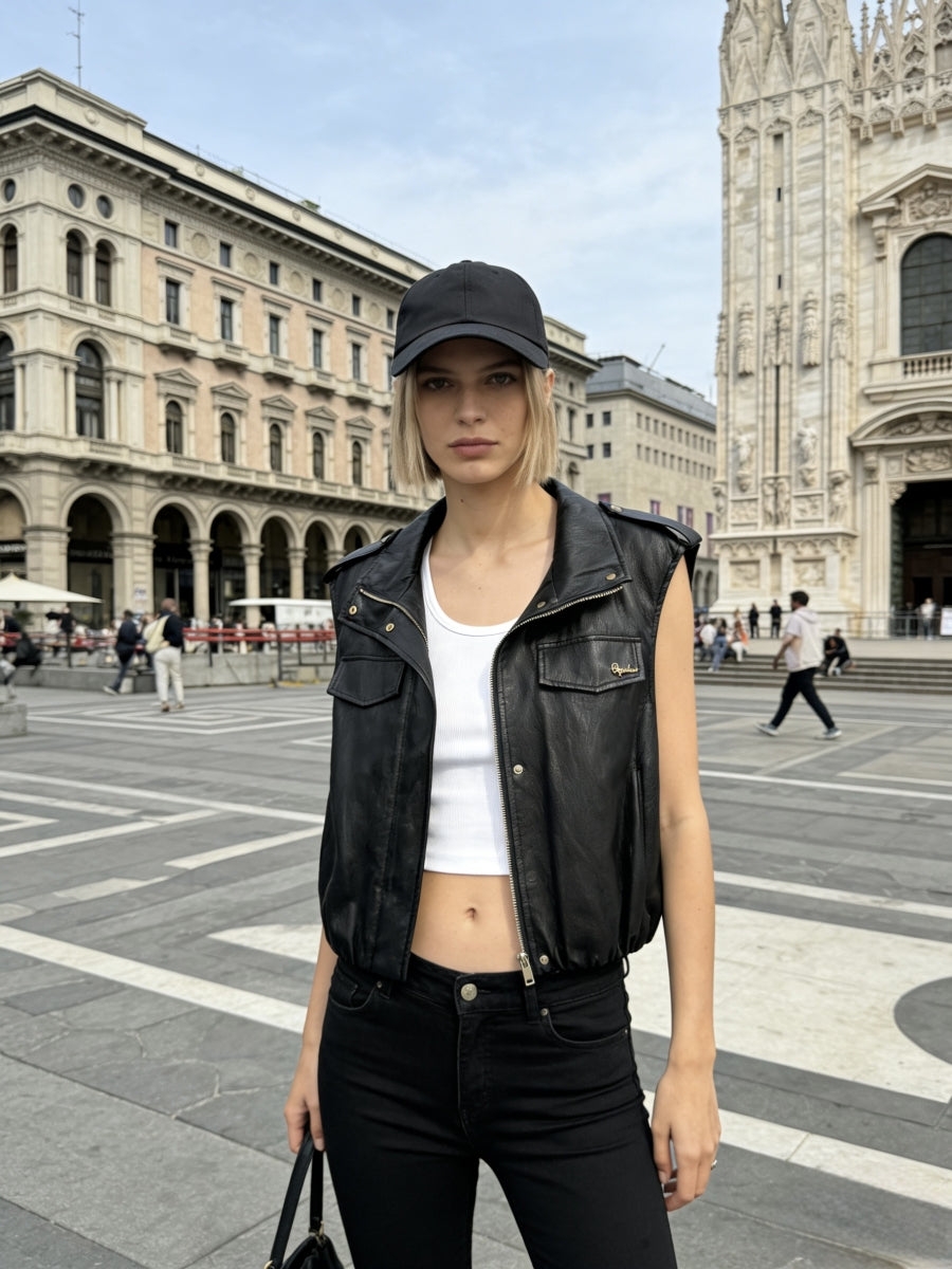 SIETSKE LEATHER LOOK JASJE ZONDER MOUW ZWART