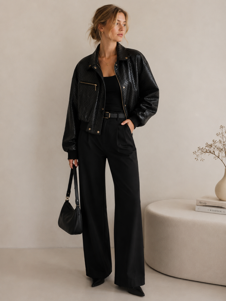 SALENA LEATHER LOOK JASJE ZWART