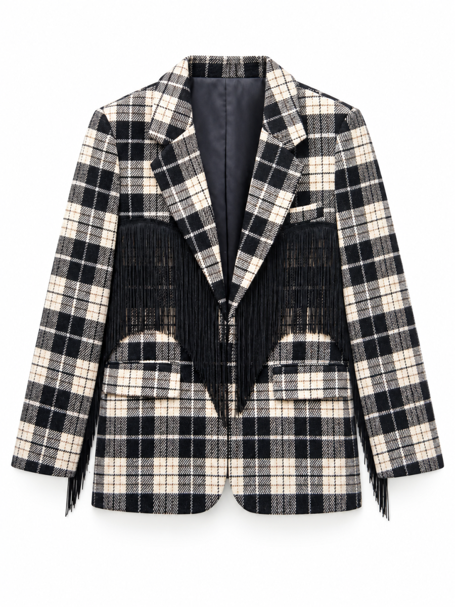 BLAZER TU EVYKE MET FRINGES ZWART