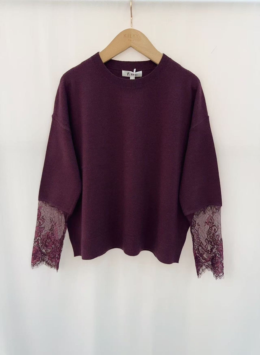 PULL LIEZE BURGUNDY MET KANTEN MOUWEN